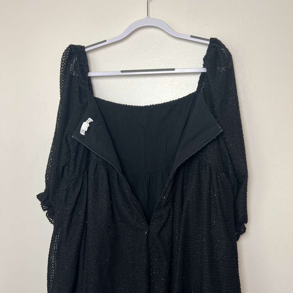 Chic Soul Black Mini Dress Sparkle Square Neck Long Sleeve‎ Babydoll Coquette 3X - Picture 3 of 5